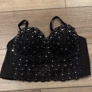 Black Sequin Bustier Top